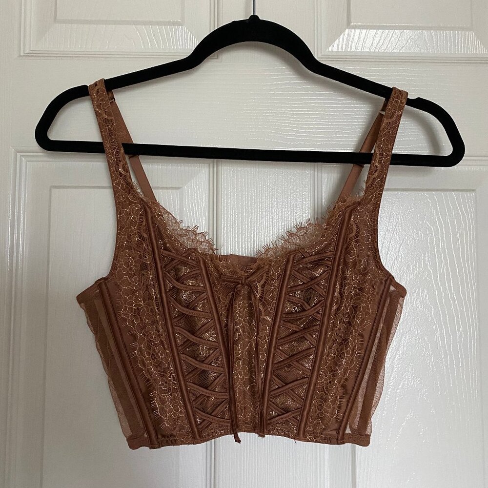 victoria's secret brown lace corset top
